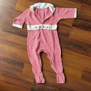 Vintage BabyGro by Kapart Red‎ White Striped Christmas Footed Romper 21-30 lbs